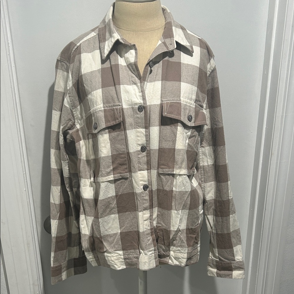 Mountain Hardwear Brown and Cream Plaid Utility Jacket Women’s Large